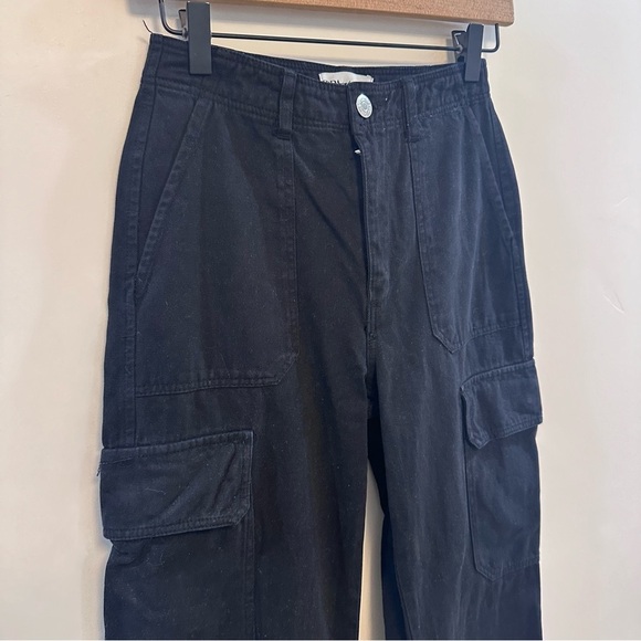 ZARA black pants Womens Size 0 High Rise Straight Leg Cargo Pocket Pants Baggy - Picture 4 of 9